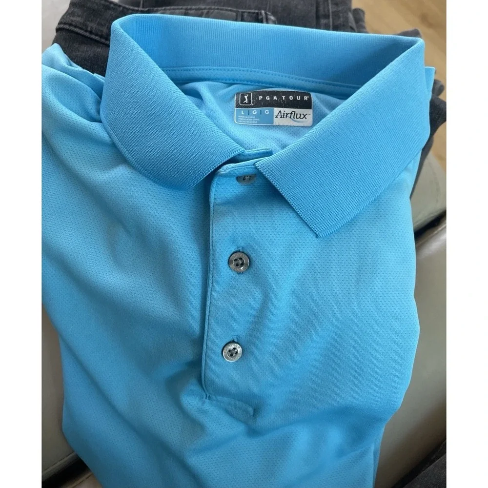 PGA Tour Airflux Men's Golf Polo Blue‎ Teal Large Short Sleeve